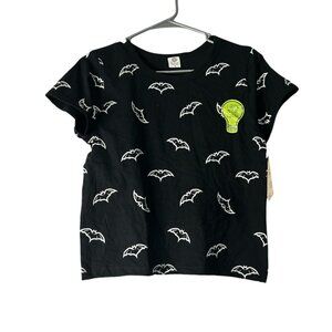 La Luna Womens glow in the dark Halloween bat shirt NWT Boxy Cropped Style
